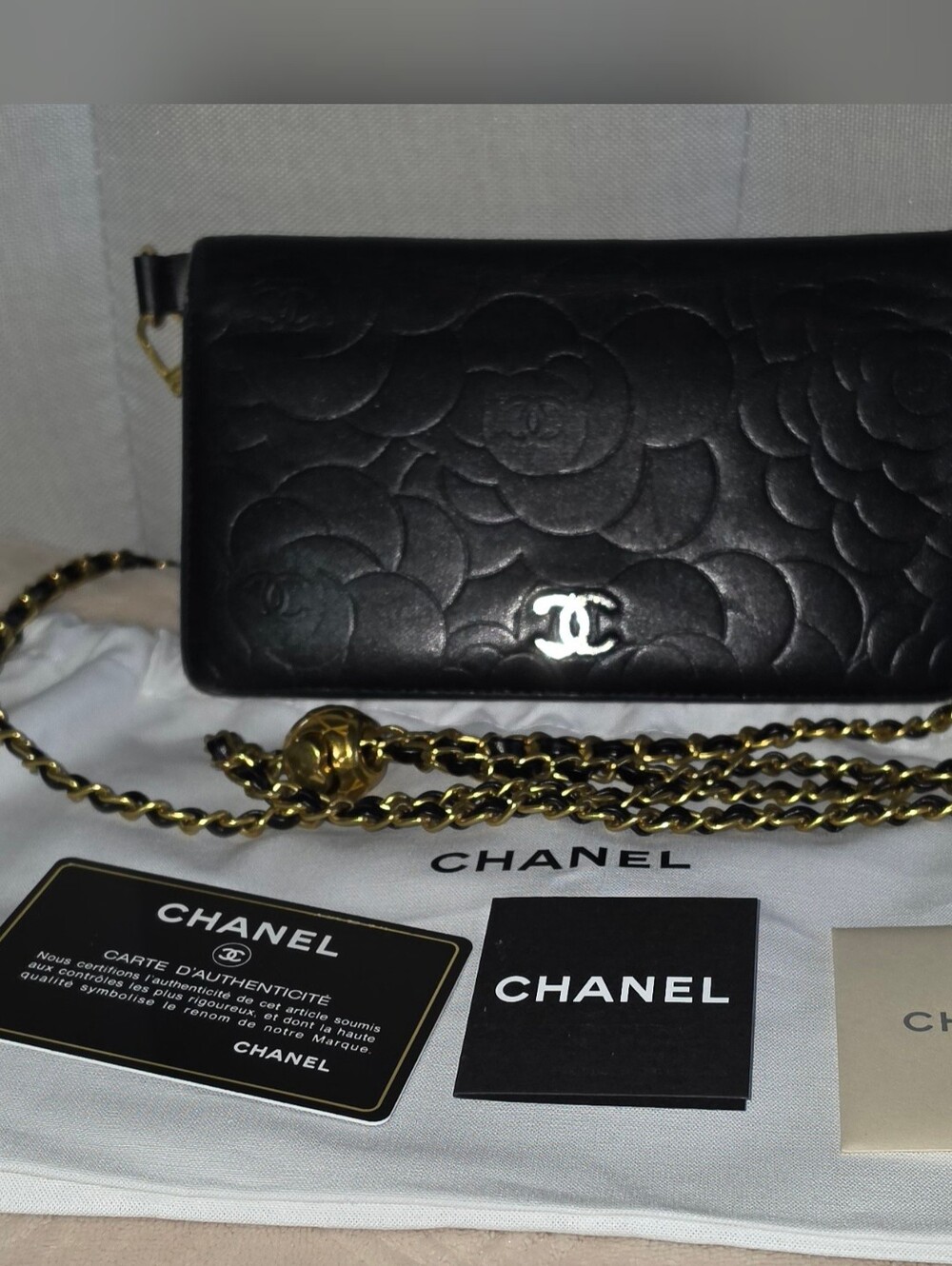 100% Authentic Chanel Long Wallet Black Leather